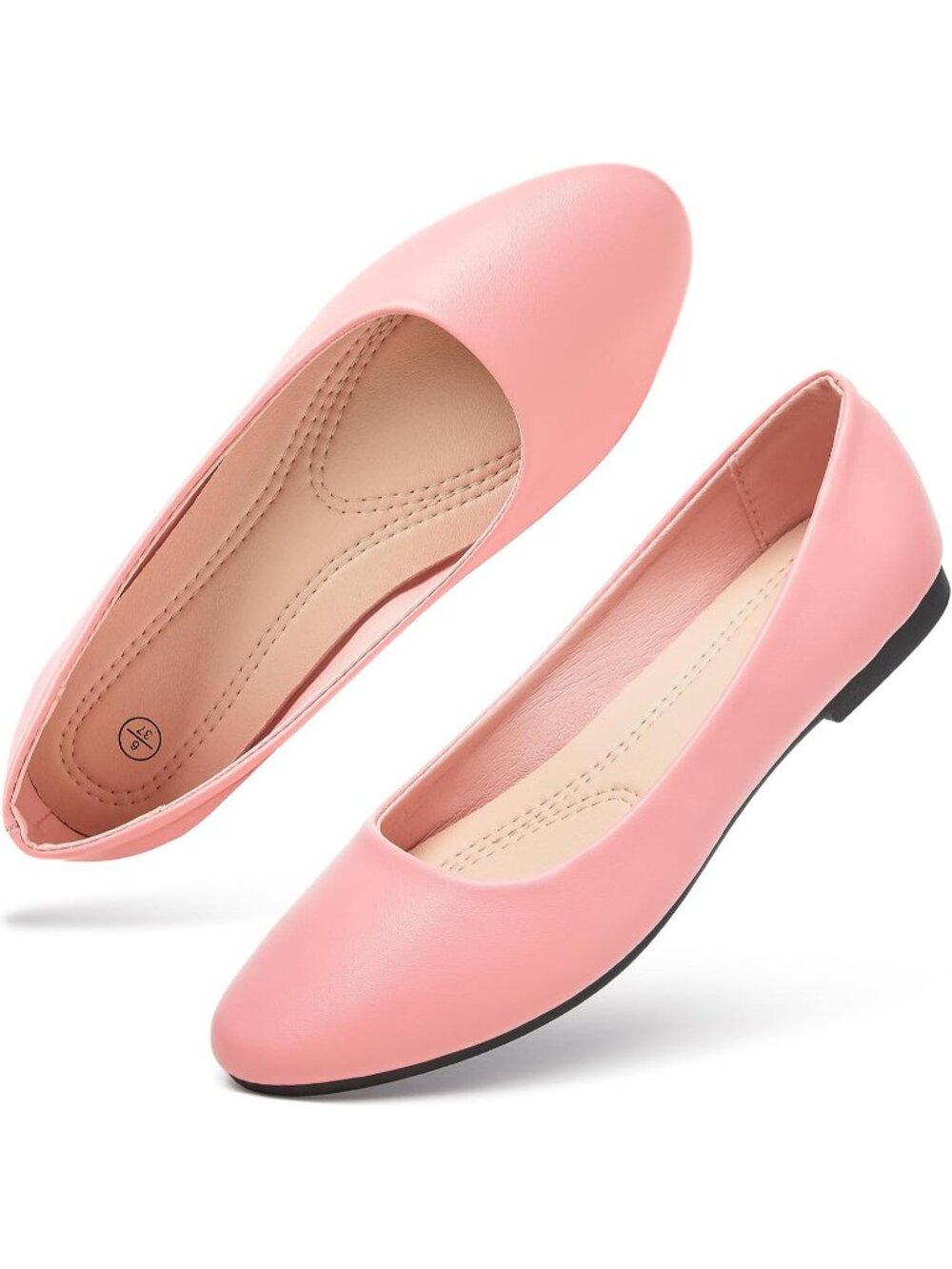 Women's Peach Comfortable PU Leather Round Toe Solid Slip on Ballet Flat Shoes